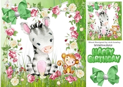 Cute water colour zebra little monkey in flower frame 8x8