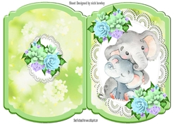 Cute cuddling eles on lace with pretty flowers bracket card