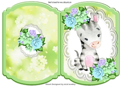 Cute water colour zebra  on lace with pretty flowers bracket card