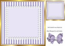 Pretty lilac stripe with lace and bow card front 8x8