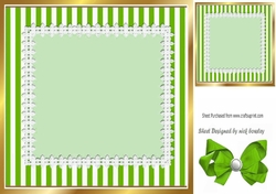 Pretty green stripe with lace and bow card front 8x8