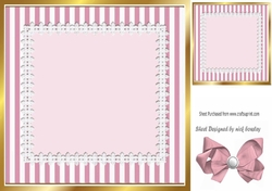 Pretty pink stripe with lace and bow card front 8x8