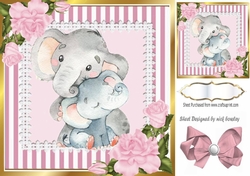 Cute mum and baby elephant cuddling in stripe lace 8x8 frame