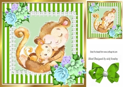Cute mum and baby monkey elephant cuddling in stripe lace 8x8 frame