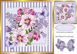 pretty lilac/pink flowers with butterflies & bow in stripe lace 8x8 frame