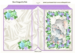 Pretty Floral book card with cuddling ele and baby