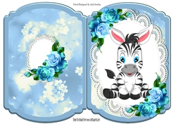 Cute zebra on lace with blue roses bracket card