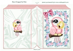 Cute pink parrot with flowers and bow folded book