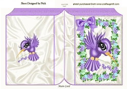 Pretty toon purple humming bird with flowers and bow folded book