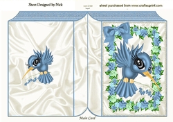 Pretty toon blue humming bird with flowers and bow folded book