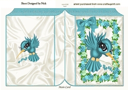 Pretty toon turq humming bird with flowers and bow folded book