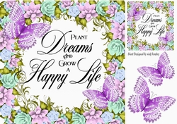 Pretty lilac butterflies, floral frame with a script 8x8