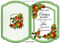 Lovely Christmas Bracket card with baubles and robin/sentiment