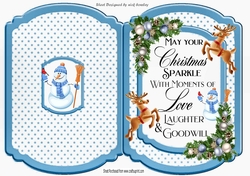 Lovely blue Christmas Bracket card with snowman and deer/sentiment