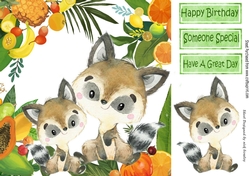 Baby Raccoon with mum in fruit and leaf frame 8x8