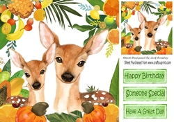 Baby deer with mum in fruit and leaf frame 8x8