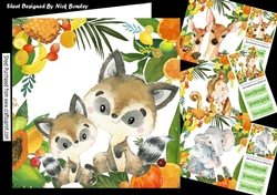 4 Lovely Animals in Fruit Frame 8x8 card fronts mini kit (SET 4)
