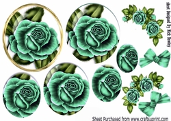 Pretty turq roses, with corner roses circle pyramids