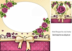 Pretty card front/insert with corner pink roses/topper 8x8