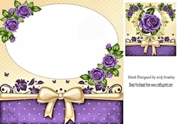 Pretty card front/insert with corner purple roses topper 8x8