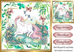 Pretty unicorn in leaf frame with butterflies 8x8