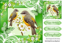 Pretty yellow birds in green ornate frame 8x8