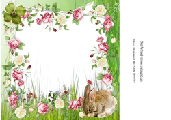 cute shy bunny with roses and flowers 8x8 insert/card front