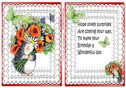 Cute little hedgehog with flowers and lace A5 card/insert