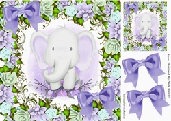 Cute water colour ele in flower frame and  purple bows 8x8