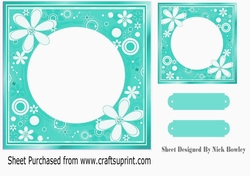 Pretty floral card front/insert 7x7 frame in turq