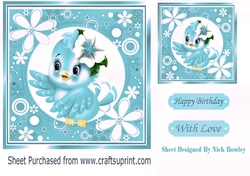 Cute little blue bird in flower frame 7x7