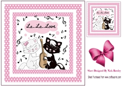 Cute kitties in pink polkadot frame with bow 8x8