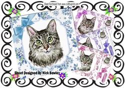 4 Pretty delicate flowers with water colour cats card fronts 8x8 mini kit