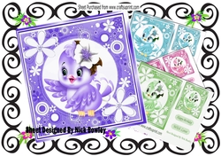 4 Cute little birds in funky flower frames card fronts 7x7 mini kit