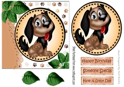 Cartoon Brown dog with leaves in 7x7 frame