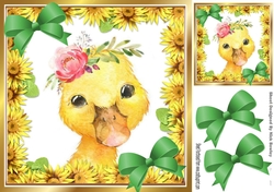 Cute water colour yellow duck with daisies & bows 8x8