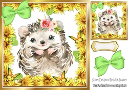 Cute water colour hedgehog with daisies bow, and butterflies 8x8