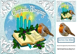 Lovely robin, bible with candles christmas blessings 8x8 (one)
