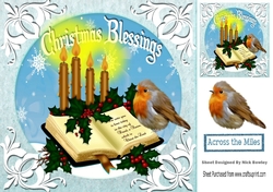 Lovely robin, bible with candles christmas blessings 8x8 (three)