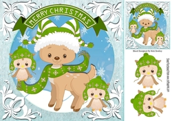Cute reindeer in green scarf with owls 8x8
