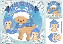 Cute reindeer in blue scarf with owls 8x8