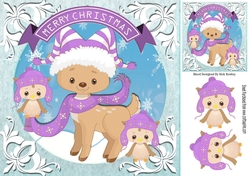 Cute reindeer in purple scarf with owls 8x8