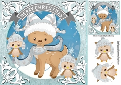 Cute reindeer in silver scarf with owls 8x8