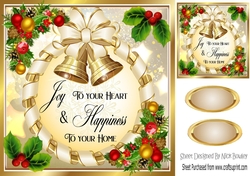 Joy to your heart and happiness Gold ornate christmas bells 8x8