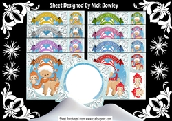 8 Cute reindeers in scarfs with owls card fronts 8x8 bumper kit