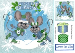 Cute pair of skating mice in blue with gifts 8x8