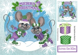 Cute pair of skating mice in purple with gifts 8x8