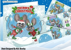  4 Cute pair of skating mice Card fronts with presents 8x8 mini kit
