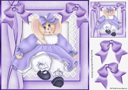 Cute bunny in purple  dress with bows 8x8