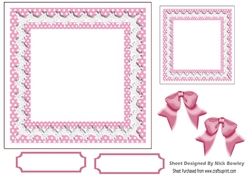 Lovely pink/white polkadot with lace & bows 7x7 card front/insert
